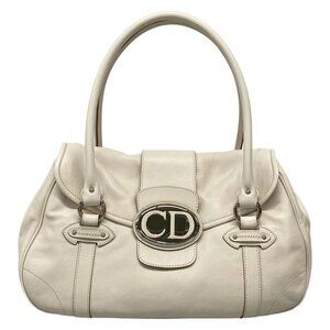 Auth DIOR/ChristianDior Vintage Traveler Cream Leather Handbag